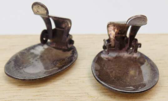 Vintage Siam Sterling White Enamel Ring & Clip On Earrings 14.7g image number 4