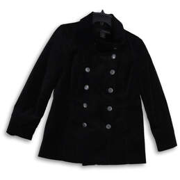 Womens Black Velvet Collared Long Sleeve Double Breasted Peacoat Size Large