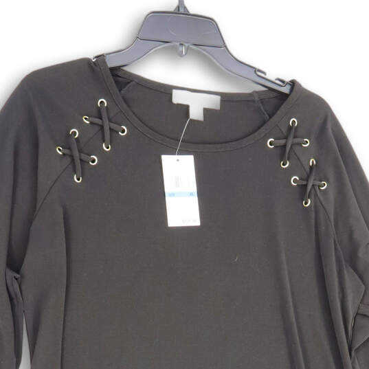NWT Womens Black Long Sleeve Round Neck Shift Dress Size X-Large image number 3