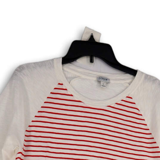 Womens White Red Striped Round Neck Raglan Sleeve Pullover T-Shirt Size L image number 3