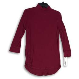 NWT Sonoma Womens Maroon Ribbed Mock Neck Long Sleeve Pullover Blouse Top Size M