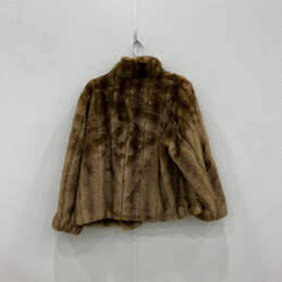 Womens Brown Long Sleeve Collared Hook And Eye Faux Fur Coat Size X-Large alternative image