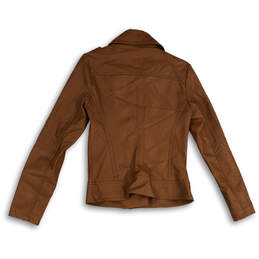 Womens Brown Spread Collar Long Sleeve Asymmetrical Zip Jacket Size Small alternative image