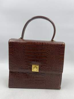 Authentic Escada Brown Croc-Effect Top Handle Bag