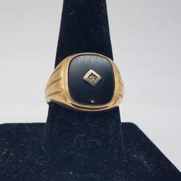 Vintage H 10k Gold Diamond & Onyx Sz 10 Ring 6.6g