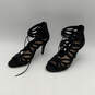 Womens Black Suede Open Toe Tie Up Stiletto Heels Strappy Sandals Size 8.5 image number 3