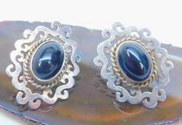 Artisan Taxco Sterling Silver Onyx Scrolled Earrings 14.8g