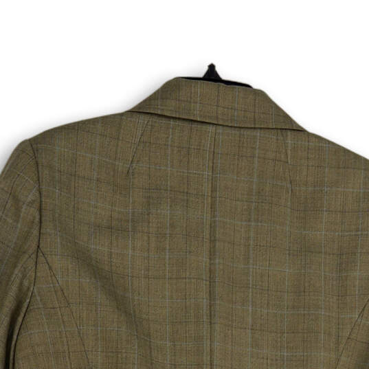 Mens Tan Plaid Peak Lapel Single Breasted Two Button Blazer Size 12 image number 4
