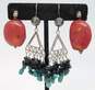Artisan 925 Onyx & Dyed Howlite Beaded Tassels Triangle & Coral Drop Earrings Variety 26g image number 2
