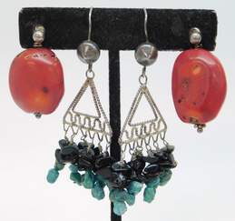Artisan 925 Onyx & Dyed Howlite Beaded Tassels Triangle & Coral Drop Earrings Variety 26g alternative image