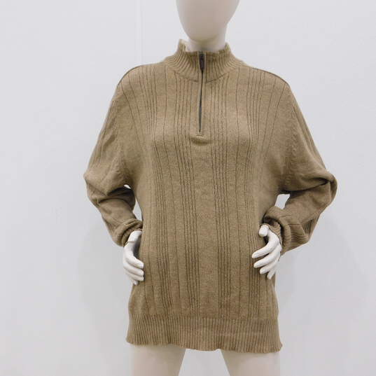 Oscar De La Renta Brown 1/4 Zip Pullover Sweater image number 4