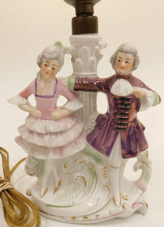 German Unbranded Porcelain French Couple Lamp w/ Attached Power Cable image number 2