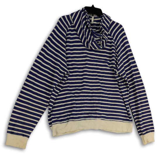 Mens Blue White Striped Long Sleeve Pockets Full-Zip Hoodie Size X-Large image number 2