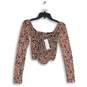 NWT Womens Pink Animal Print Long Sleeve Scoop Neck Cropped Blouse Top Size S image number 1