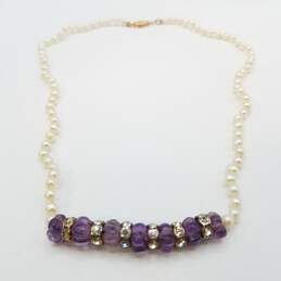 14K Gold Amethyst FW Pearl Crystal 17in Necklace 13.7g alternative image