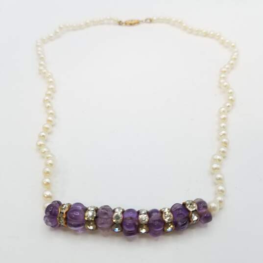 14K Gold Amethyst FW Pearl Crystal 17in Necklace 13.7g image number 2