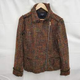 Tahari WM's Brown Tweed Fringe Moto Full Zip Jacket Size 10