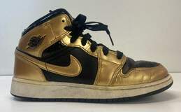 Air Jordan 1 Mid SE Metallic Gold Black (GS) Sneaker Casual Shoes Women's Size 7