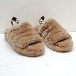 UGG Women's Fluff Yeah Brown Sheepskin Platform Slide Sandals Size 7
