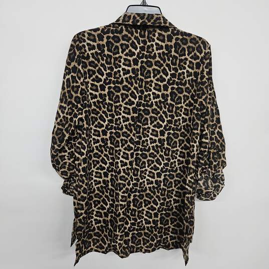 Animal Print Zip UP Long Button Sleeve Blouse image number 2