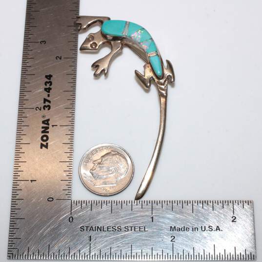 Artisan M Sterling Silver Faux Opal And Turquoise Lizard Brooch - 9.5g image number 3