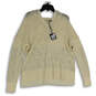 NWT Womens White Open-Knit Hooded Long Sleeve Pullover Sweater Size XS image number 1