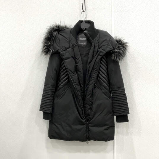 Womens Black Faux Fur Long Sleeve Side Pockets Full-Zip Parka Coat Size S image number 3