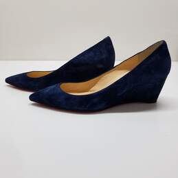 AUTHENTICATED Christian Louboutin Pipina Blue Suede Wedge Heels Size 40.5 alternative image