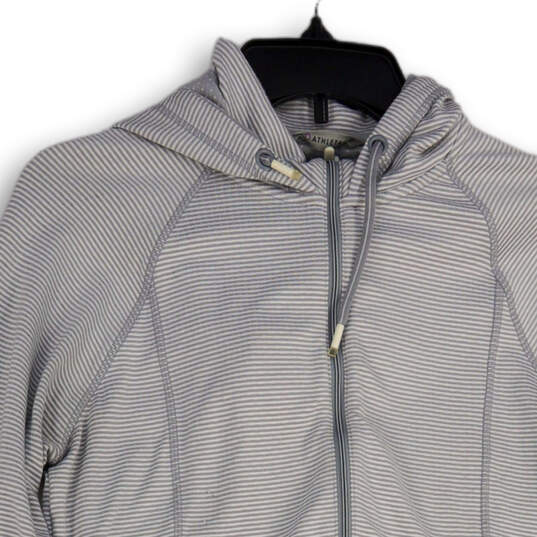 Womens Gray Striped Stretch Long Sleeve Pocket Pullover Hoodie Size M image number 3