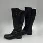 Womens Jean Black Leather Round Toe Zipper Knee-High Riding Boots Size 9 M image number 2