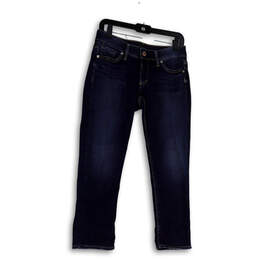 Womens Blue Medium Wash Pockets Regular Fit Denim Straight Jeans Size 27