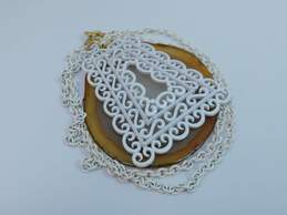 Vintage Crown Trifari Scrolled White Pendant Necklace 43.1g
