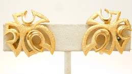VNTG Crown Trifari Gold Tone Geometric Clip-On Earrings 11.8g alternative image