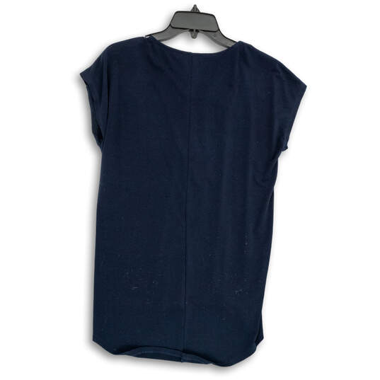 Womens Blue Short Sleeve V Neck Quarter Zip Hi Low Hem Blouse Top Size S image number 2