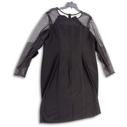 Womens Black Illusion Ruffle Long Sleeve Back Zip Sheath Dress Size 18W