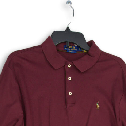 Mens Red Classic Fit Long Sleeve Collared Polo Shirt Size Large image number 3