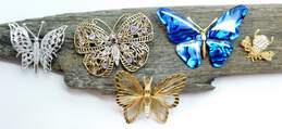 Vintage & Modern Icy Rhinestone & Paua Shell Butterfly & Bee Brooches 55.3g