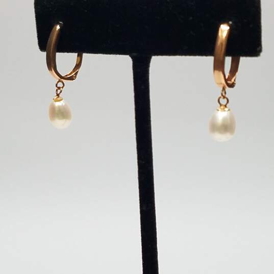 SLC 14K Rose Gold FW Pearl Lever Back Earrings 1.7g image number 2
