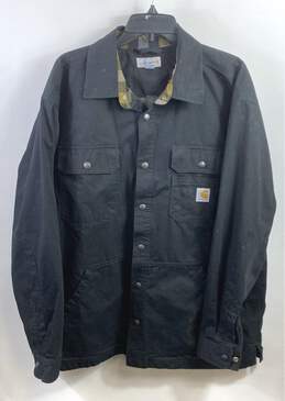 Carhartt Men Black Rugged Fleece Snap Front Shirt Jacket XL