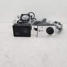 UNTESTED Lot of 2 1080 Action Digital Cameras with Waterproof case and extras alternative image