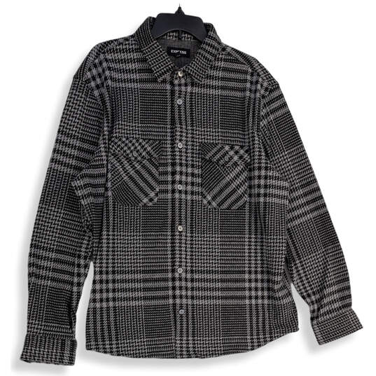 Mens Gray Black Houndstooth Collared Long Sleeve Button Front Jacket Sz XL image number 1