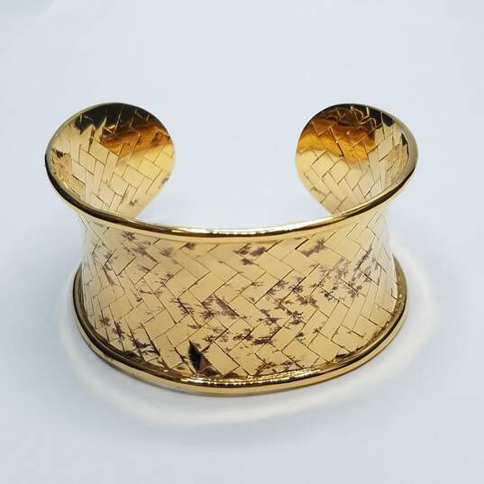 Veronese Collection Gold Over Sterling Basketweave 6" Cuff Bracelet In Box 34.1g image number 3