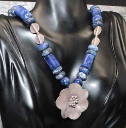 Sterling Silver Sodalite Beaded Necklace-102.0g