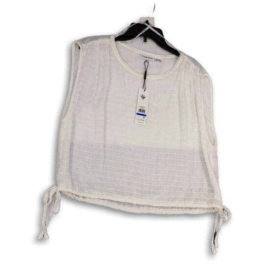 NWT Womens White Crinkle Sleeveless Side Tie Round Neck Blouse Top Size XL image number 1