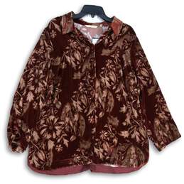 Soft Surroundings Womens Red Brown Floral Spread Collar Button-Up Shirt Size XL