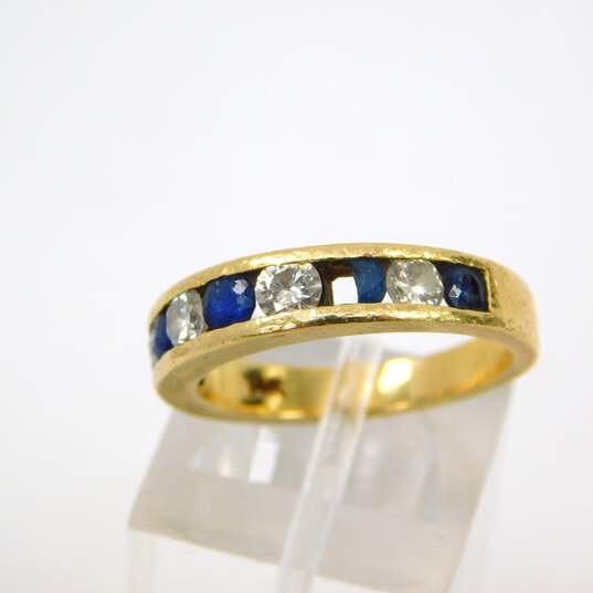 14K Yellow Gold 0.65 CTTW Diamond & Sapphire Alternating Stone Band Ring 4.0g image number 6
