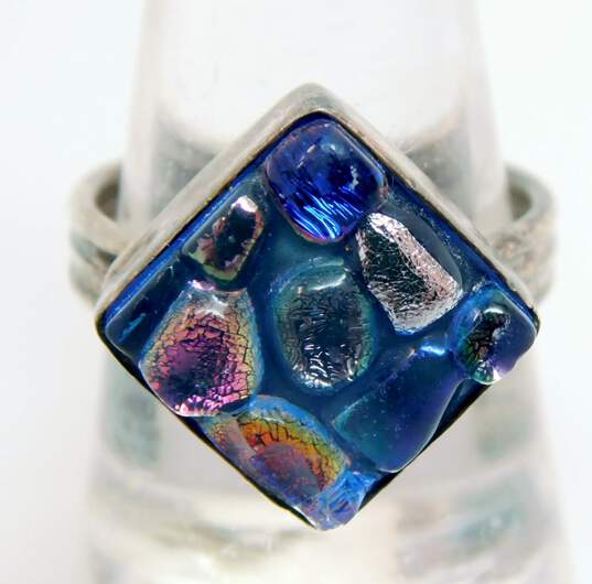 Artisan 925 Sterling Silver Roman & Foiled Glass & Larimar Variety Rings 22.2g image number 4