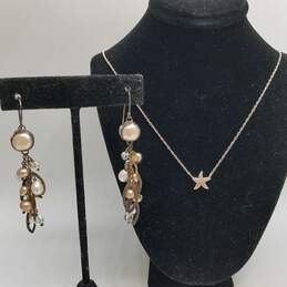 LATH Sterling Silver FW Pearl Dangle Earrings 18 3/4inch Pendant Necklace Jewelry Bundle 2pcs 13.2g