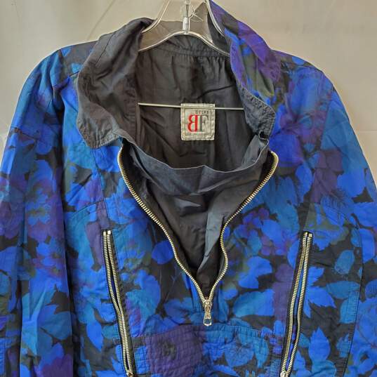 Dark Blue Floral Half Zip Jacket image number 3