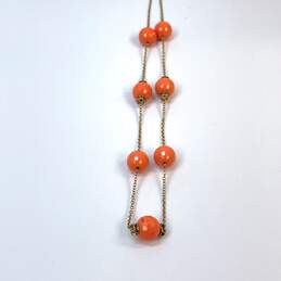 Designer J. Crew Gold-Tone Long Link Chain Stylish Orange Beaded Necklace alternative image